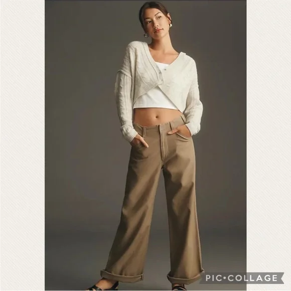 :Price Firm: Anthropologie Crop Cable Cashmere Cardigan Hoodie in Light Gray - Picture 4 of 9